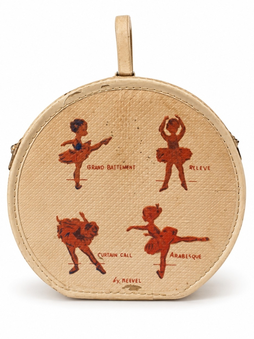 Vintage Round Ballet Illustration Handbag in Cream